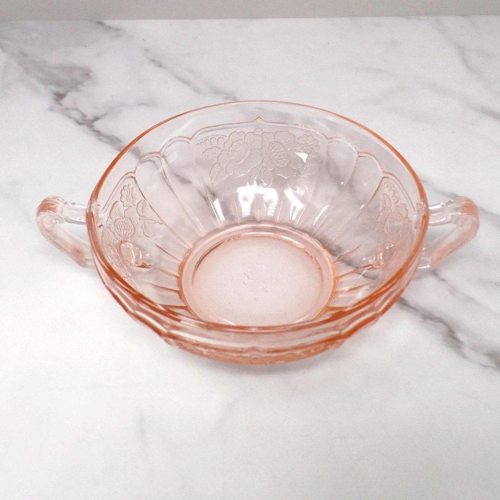 Vintage Anchor Hocking Mayfair Pink Open Rose Cream Soup Bowl (1930s)